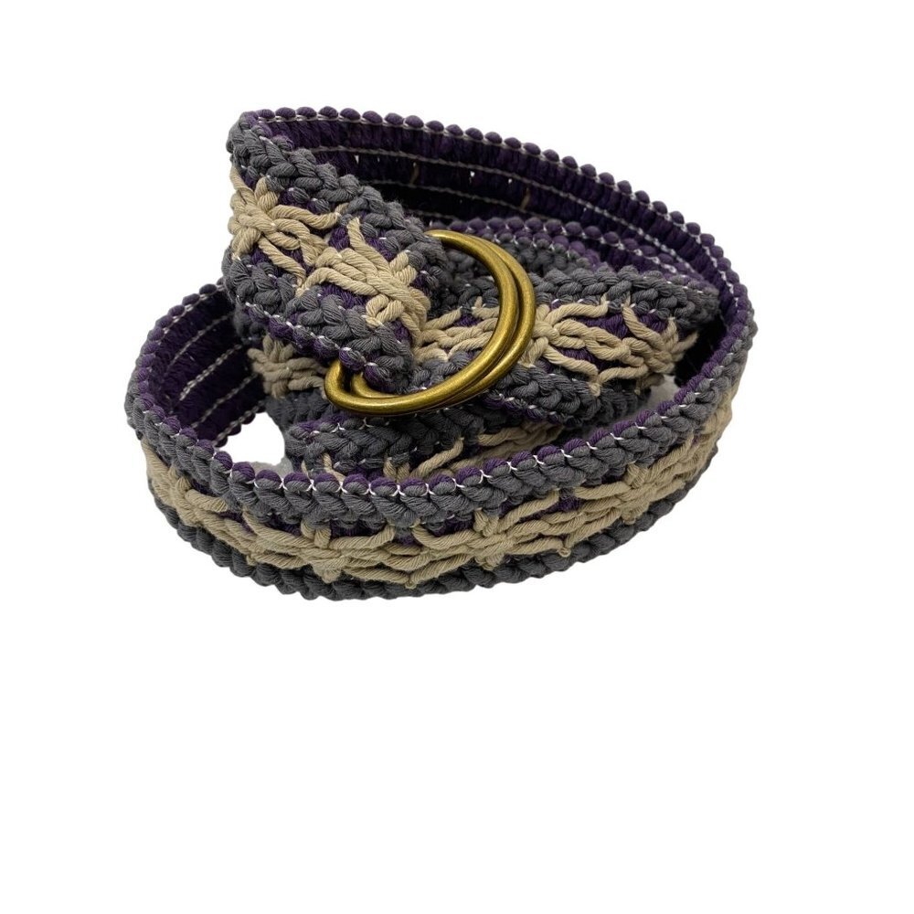 Belt Boho Waived Womens 12P Purple Cotton Knit festival Vacation casual Hippie